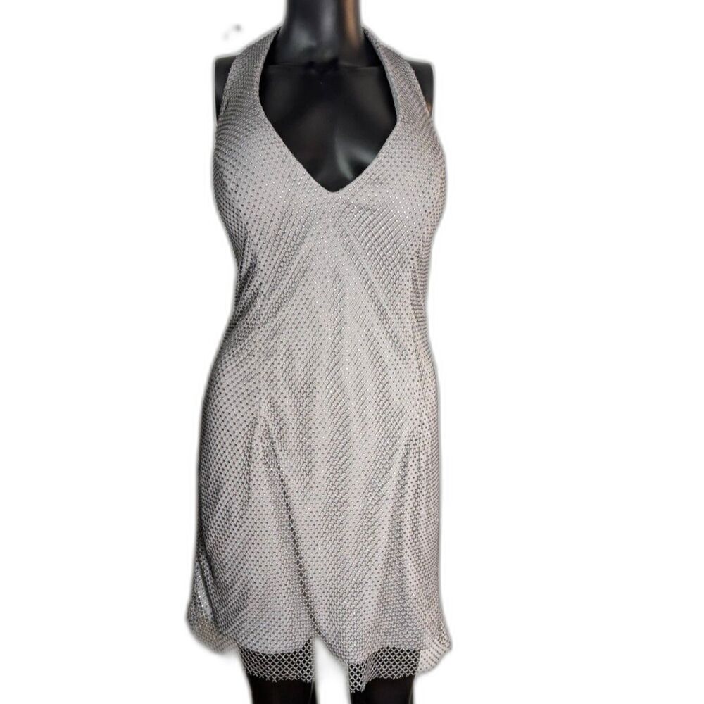 Silver rhinestone mesh halter mini dress NWT Size 10